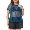thumbnail image 1 of Agnes Orinda Women's Plus Size Party Top Sheer Mesh Holographic See Through Blouse 3X Blue, 1 of 7