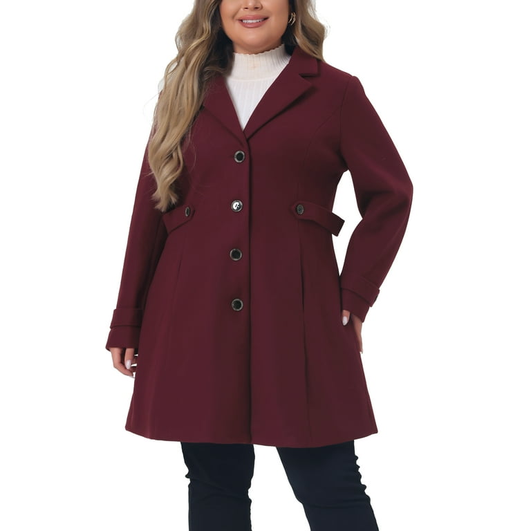 Agnes Orinda Women s Plus Size Pea Coat Long Jackets Elegant Fall Winter Coat 4X Burgundy Shop Black Friday Deals for 2024 Walmart