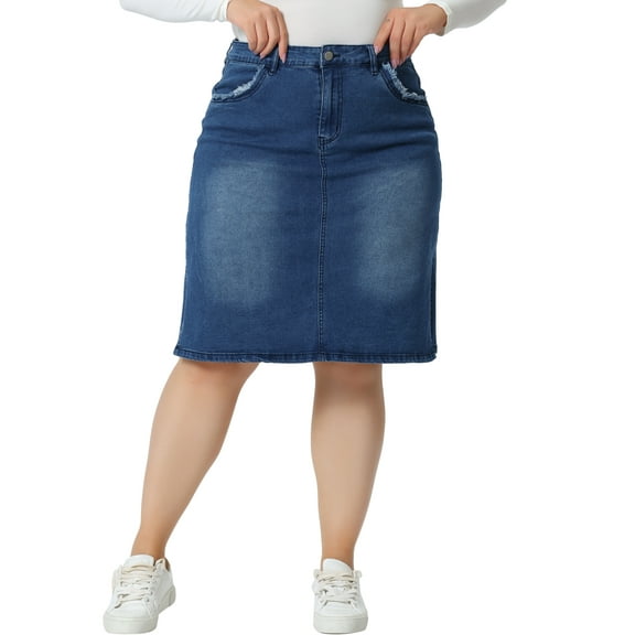 Agnes Orinda Women's Plus Size Pencil Skirt for Women Casual Slim Side Slit Jean Denim Skirts