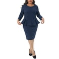 thumbnail image 1 of Agnes Orinda Women's Plus Size Peplum Pencil Dress Crew Neck 3/4 Sleeve Flared Sheath Office Business Dresses 2X Navy Blue, 1 of 6