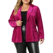 GRACE & GRANDEUR Women's Plus Size Peplum Blazer Long Sleeve Button Notched Lapel Velvet Jacket 4X Hot Pink