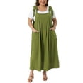 thumbnail image 1 of Agnes Orinda Women's Plus Size St. Patrick's Day Pinafore Dress Tie Shoulder Strap Pleated Jumper Dress Casual Overall Dress with Pockets 3X Army Green, 1 of 6