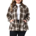 thumbnail image 1 of Agnes Orinda Women's Plus Size Halloween Outfits Plaid Flannel Shacket Contrast Corduroy Collar Button Down Long Sleeve Casual Jacket with Pocket 3X Brown, 1 of 6