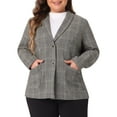 thumbnail image 1 of Agnes Orinda Women's Plus Size Plaid Notched Lapel Wear-to-Work Formal Blazer 2X Black Brown, 1 of 6