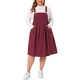 thumbnail image 1 of Agnes Orinda Women's Plus Size St. Patrick's Day Pleated Adjustable Straps Casual Jumper Overall Corduroy Pinafore Suspender Dresses with Pockets 2X Burgundy, 1 of 5