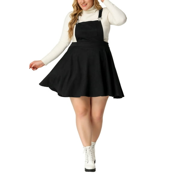 Agnes Orinda Women's Plus Size Pleated Faux Suede Mini Overall Suspender Skirt 4X Black