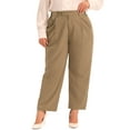 thumbnail image 1 of Agnes Orinda Women's Plus Size Pleated Work Office Outfits High Waisted Straight Business Casual Pants with Pocket 3X Khaki, 1 of 6