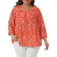 thumbnail image 1 of Agnes Orinda Women's Plus Size Polka Dot 3/4 Sleeve  Blouses Casual Tunic Crew Neck Shirts 2X Orange, 1 of 6