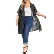 Agnes Orinda Women's Plus Size Mother's Day Polka Dots Bell Sleeve Chiffon Summer Cardigan 1X Black