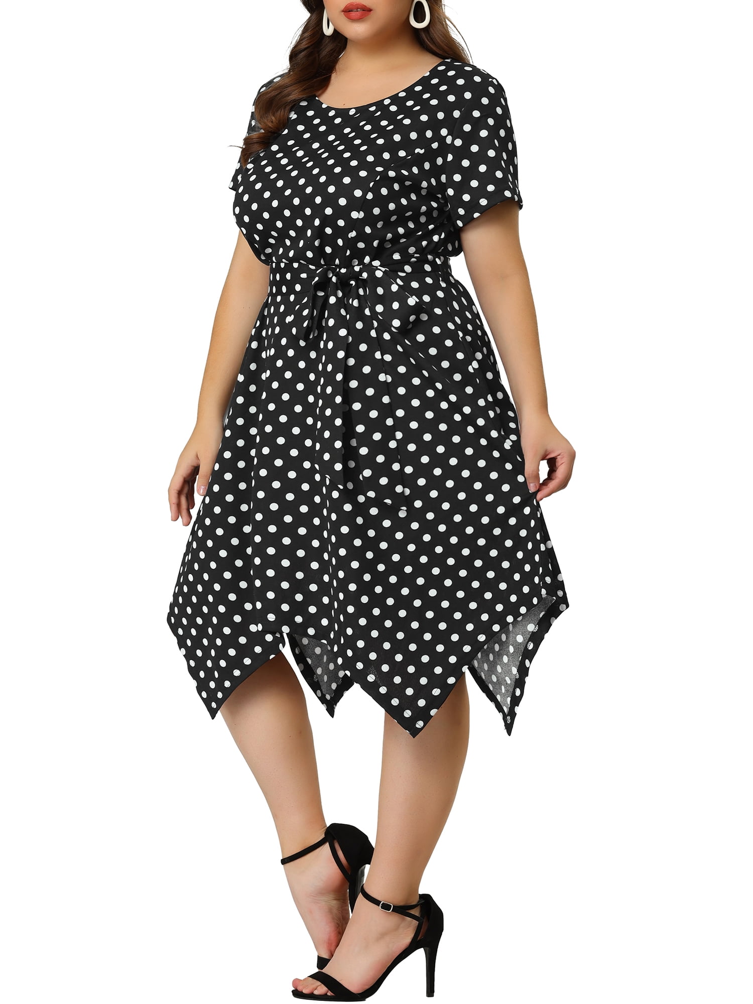 Polka Dot Short Sleeve Midi Dress