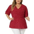 thumbnail image 1 of Agnes Orinda Women's Plus Size Valentines Day Polka Dots V Neck Short Sleeve Peplum Wrap Top 3X Red, 1 of 6