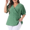thumbnail image 1 of Agnes Orinda Women's Plus Size Valentines Day Polka Dots V Neck Short Sleeve Peplum Wrap Top 4X Green, 1 of 6