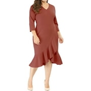 GRACE & GRANDEUR Agnes Orinda Women's Plus Size Bodycon V-Neck 3/4 Sleeve Slim Ruffle Hem Wrap Dresses 3X Brick Red