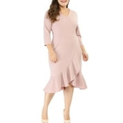 GRACE & GRANDEUR Women's Plus Size Bodycon V-Neck 3/4 Sleeve Slim Ruffle Hem Wrap Dresses 3X Pink