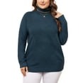 thumbnail image 1 of GRACE & GRANDEUR Women's Plus Size Halloween Outfits Turtleneck Sweater Lightweight Long Sleeve Ribbed Knit Pullover Top 1X Blue, 1 of 8