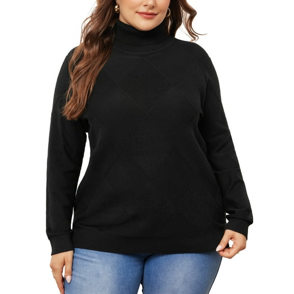 Agnes Orinda Women's Plus Size Pullover Sweaters Lightweight Long Sleeve Turtleneck Novelty Sweater 4X Black