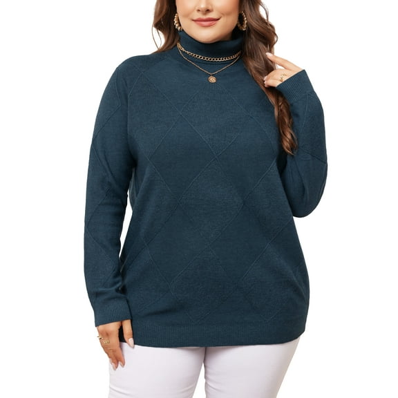Agnes Orinda Women's Plus Size Pullover Sweaters Lightweight Long Sleeve Turtleneck Novelty Sweater 4X Blue