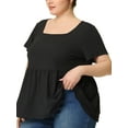 thumbnail image 1 of Agnes Orinda Women's Plus Size Rib Shirts Solid Peplum Tops Square Neck Babydoll Clothes Blouses 2X Black, 1 of 6