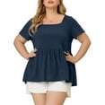 thumbnail image 1 of Agnes Orinda Women's Plus Size Rib Shirts Solid Peplum Tops Square Neck Babydoll Clothes Blouses 2X Navy Blue, 1 of 6