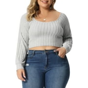 AGNES ORINDA Women's Plus Size Ribbed Knit Soft Warm Outfits Long Sleeve Crop Tops