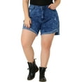 thumbnail image 1 of Agnes Orinda Women's Plus Size Ripped Details Raw Hem Stretcy Denim Shorts, 1 of 6