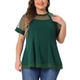 thumbnail image 1 of Agnes Orinda Women's Plus Size Round Neck Peplum Short Sleeve Mesh Sheer Summer Tops 3X Dark Green, 1 of 5
