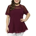 thumbnail image 1 of Agnes Orinda Women's Plus Size Round Neck Peplum Short Sleeve Mesh Sheer Summer Tops 3X Red, 1 of 9