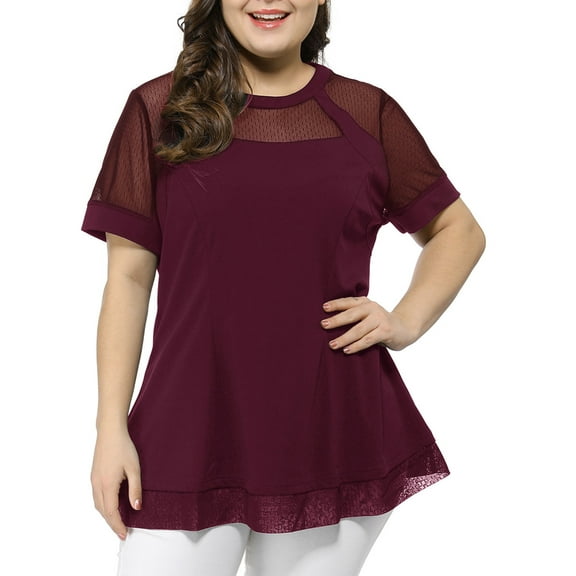 Agnes Orinda Women's Plus Size St. Patrick's Day Round Neck Peplum Short Sleeve Mesh Sheer Summer Tops 3X Red
