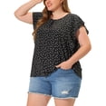 thumbnail image 1 of Agnes Orinda Women's Plus Size Round Neck Ruffled Short Sleeve Chiffon Blouse 1X Black Floral, 1 of 6