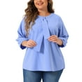 thumbnail image 1 of Agnes Orinda Women's Plus Size St. Patrick's Day  Round Neck Tie Front Ruffle Chiffon Work Blouses 1X Light Blue, 1 of 6