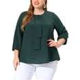 thumbnail image 1 of Agnes Orinda Women's Plus Size Round Neck Tie Front Ruffle Chiffon Work Blouses 2X Dark Green, 1 of 7
