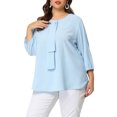 thumbnail image 1 of Agnes Orinda Women's Plus Size Round Neck Tie Front Ruffle Chiffon Work Blouses 4X Blue, 1 of 8