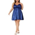 thumbnail image 1 of Agnes Orinda Women's Plus Size Valentines Day Satin Camisole Deep V Neck Side Slit Lace Sleepshirts 1X Royal Blue, 1 of 6