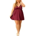 thumbnail image 1 of Agnes Orinda Women's Plus Size Valentines Day Satin Camisole Deep V Neck Side Slit Lace Sleepshirts 1X Burgundy, 1 of 7