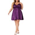thumbnail image 1 of Agnes Orinda Women's Plus Size Satin Camisole Deep V Neck Side Slit Lace Sleepshirts, 1 of 5