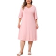 thumbnail image 1 of Agnes Orinda Women's Plus Size School College Sleepshirts V Neck Short Sleeve Loose Nightgowns Button Decor Casual Pajamas 4X Pink, 1 of 6