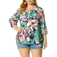 thumbnail image 1 of Agnes Orinda Women's Plus Size Self Tie Neck 3/4 Sleeves Floral Colorful Blouse 1X Green, 1 of 8