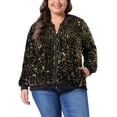 thumbnail image 1 of Agnes Orinda Women's Plus Size Sequin Jacket Sparkle Long Sleeve Front Zip Bomber Jackets 1X Gold, 1 of 6