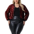thumbnail image 1 of Agnes Orinda Women's Plus Size Sequin Jackets Long Sleeve Party Cropped Bomber 2X Red, 1 of 4