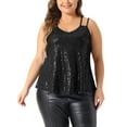 thumbnail image 1 of Agnes Orinda Women's Plus Size Sequin Tops Metallic Sparkle Sleeveless Spaghetti Strap Cami Party Tank Tops 1X Black, 1 of 6