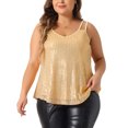 thumbnail image 1 of Agnes Orinda Women's Plus Size Sequin Tops Metallic Sparkle Sleeveless Spaghetti Strap Cami Party Tank Tops 1X Gold, 1 of 6