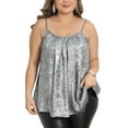thumbnail image 1 of Agnes Orinda Women's Plus Size Sequin Tops Sparkly Spaghetti Strap Pleated Party Shirt Club Glitter Cami 1X Silver, 1 of 6