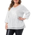 thumbnail image 1 of Agnes Orinda Women's Plus Size Halloween Outfits Sequin Tunic Top Glitter V Neck 3/4 Sleeve Party Wedding Evening Sparkly Blouse 4X Silver, 1 of 6