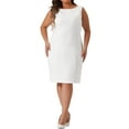 thumbnail image 1 of Agnes Orinda Women's Plus Size Sheath Dress Sleeveless Boat Neck Casual Straight Pencil Work Dresses 1X White, 1 of 6