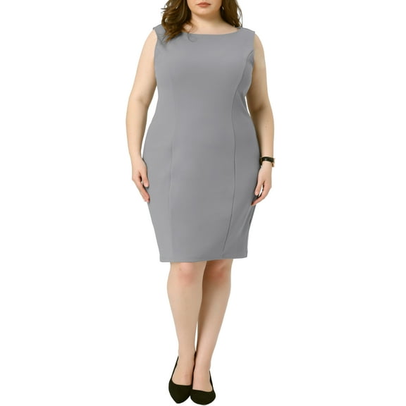 Agnes Orinda Women's Plus Size Sheath Dress Sleeveless Boat Neck Casual Straight Pencil Work Dresses 2X Gray