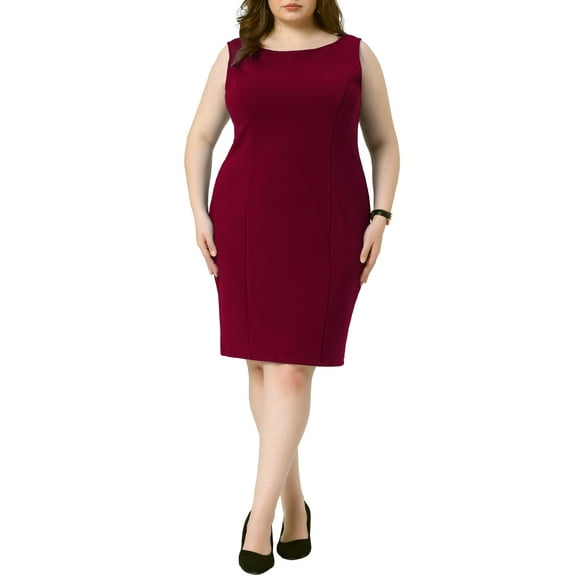 Agnes Orinda Women's Plus Size Sheath Dress Sleeveless Boat Neck Casual Straight Pencil Work Dresses 4X Burgundy
