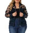 thumbnail image 1 of Agnes Orinda Women's Plus Size Sheer Jackets Long Sleeve Floral Lace Bomber Jacket 2X Navy Blue, 1 of 6