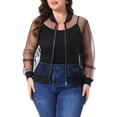 thumbnail image 1 of Agnes Orinda Women's Plus Size Sheer Jackets Long Sleeve Floral Lace Bomber Jacket 3X All Black, 1 of 6