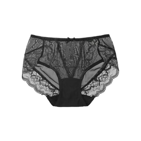 INSPIRE CHIC Women's Plus Size Sheer Lace Trim High Waist Solid Brief Stretchy Underwear XL Black