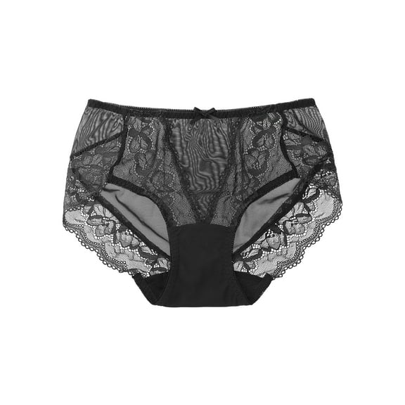 INSPIRE CHIC Women's Plus Size Sheer Lace Trim High Waist Solid Brief Stretchy Underwear XL Black